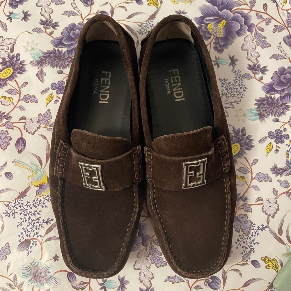 Fendi Men's Dark Brown Suede Loafers Authentic 8
